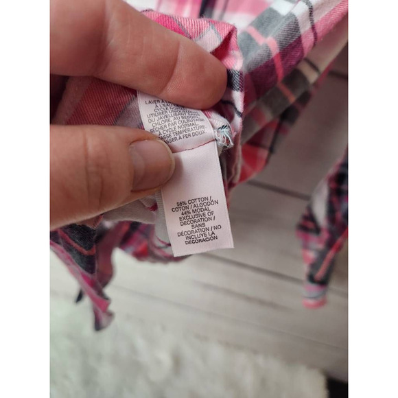 Victorias Secret Womens Lounge Shirt Pink Multicolor Plaid Collared Cotton M - Picture 6 of 6